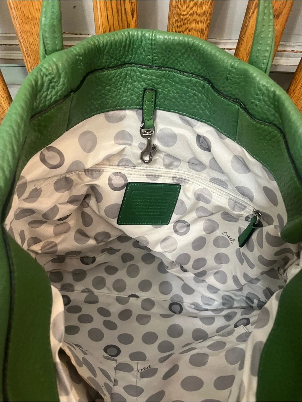 Green Leather op art Tote Bag by Coach.